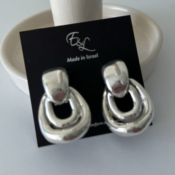 E&L Israel Sterling Silver Statement Double Link Earrings 2in long - Picture 4 of 12